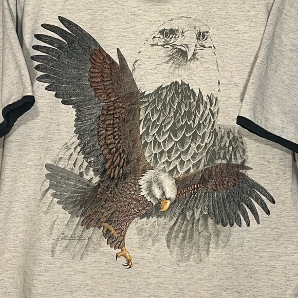 Vintage 90's Hazelwoods Size Large T Shirt Bald Eagle Made In USA Gray (G) - Picture 3 of 15